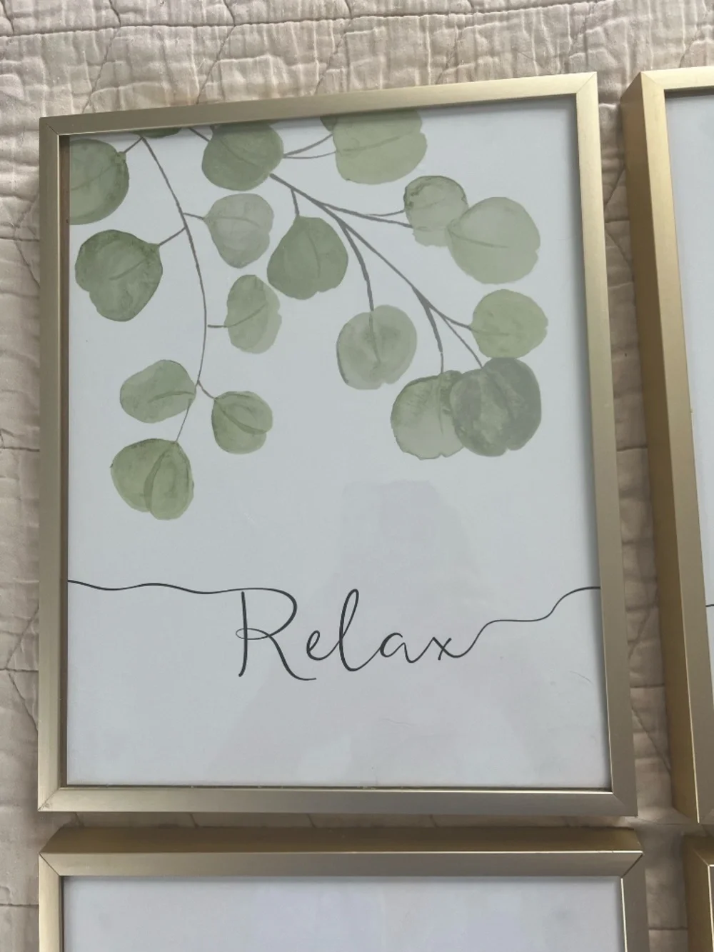 Gold-framed wall art, set of 4 (Relax, Breathe, Soak & Unwind)